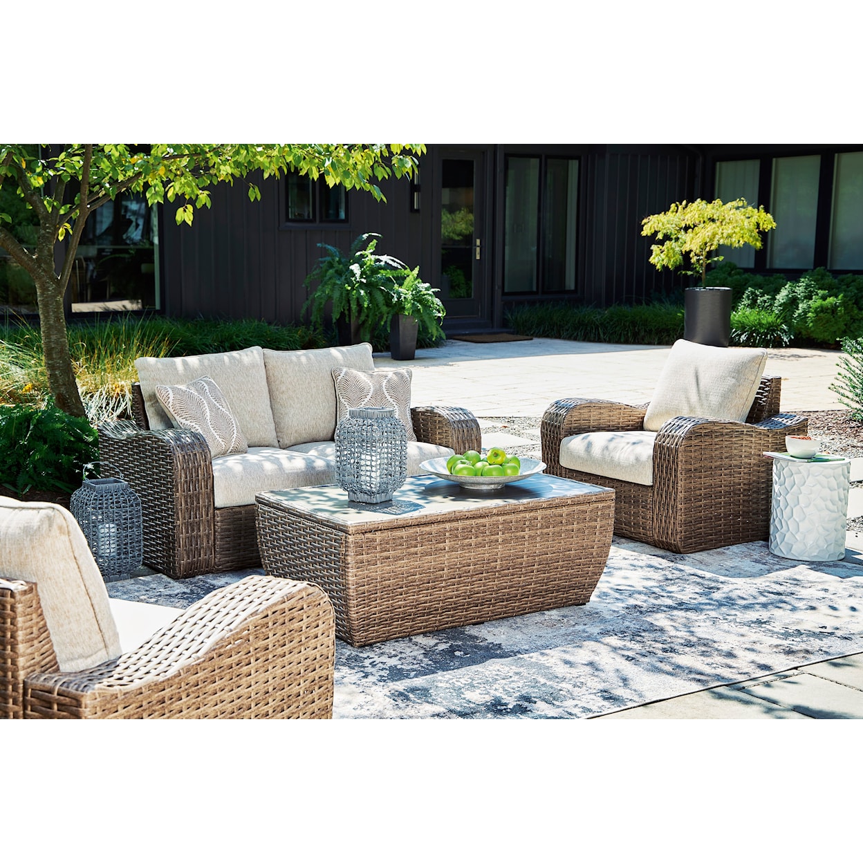 Signature Design by Ashley Sandy Bloom Outdoor Loveseat with Cushion