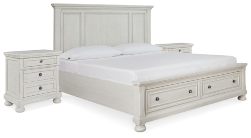 King Storage Bed And 2 Nightstands
