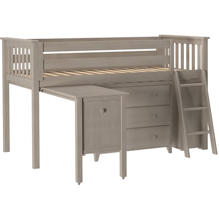 Twin Low Loft Bed w/Pull out Desk in Stone