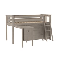Windsor Twin Low Loft Bed Set w/ 3 Drawer Dresser, 2 Shelf Bookcase, Pull out Desk in Stone