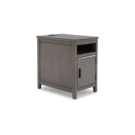 Gray Chairside End Table with Pull-Out Tray