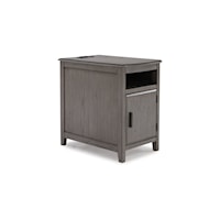 Gray Chairside End Table with Pull-Out Tray