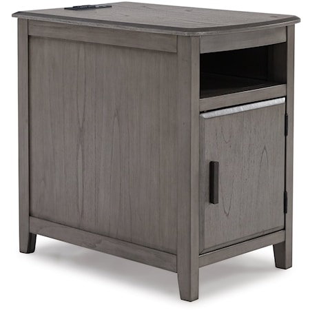 Gray Chairside End Table with Pull-Out Tray