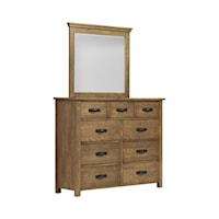 Rustic 9-Drawer Dresser and Mirror Set - Medium Brown