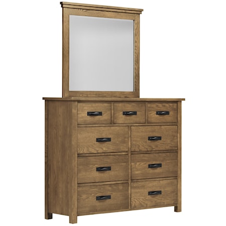 Dresser and Mirror Set - Medium Brown