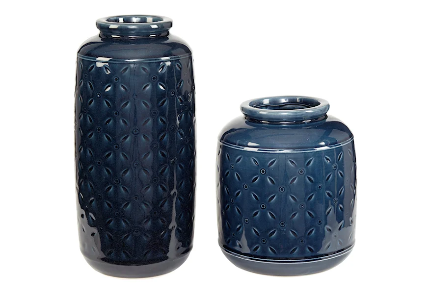 Accents Marenda Navy Blue Vase Set by Benchcraft at Virginia Furniture Market