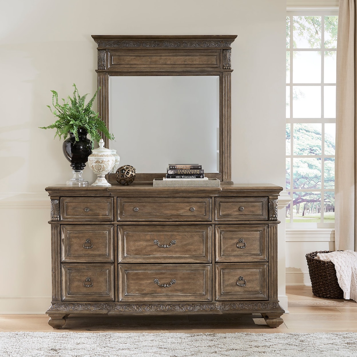 Liberty Furniture Carlisle Court 9-Drawer Dresser and Mirror Set