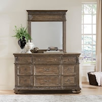 Transitional 9-Drawer Dresser and Mirror Set