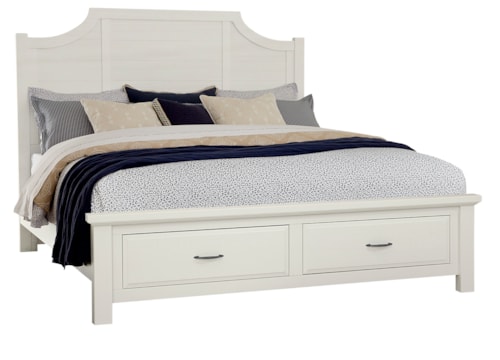 Rustic Farmhouse Queen Scalloped Bed with Footboard Storage