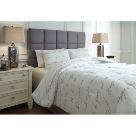 Queen Adrianna White/Gray Comforter Set