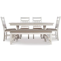 6-Piece Trestle Dining Set with Upholstered Bench & Side Chairs