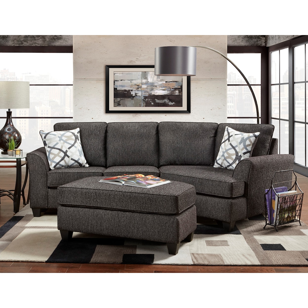 Behold Home 5200 Tuxedo Accent Ottoman with Exposed Wooden Legs