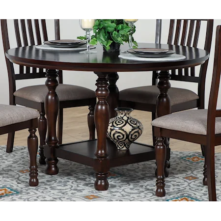 Traditional 48" Round Dining Table with Open Shelf