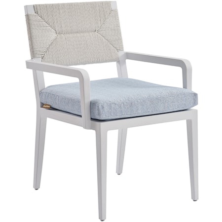 Outdoor Coastal Dining Arm Chair with Woven Back