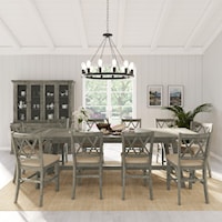 11-Piece Rustic Counter Height Dining Set with Upholstered X-Back Stools