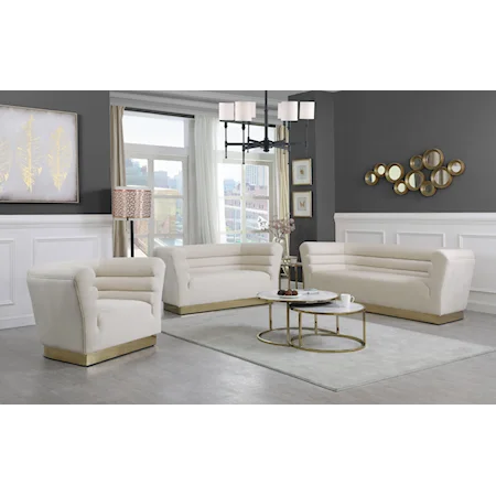 Contemporary 3-Piece Cream Velvet Living Room Group