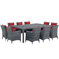 Summon Coastal 11-Piece Outdoor Patio Sunbrella® Dining Set - Gray/Red