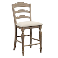 Rustic Ladder Back Bar Stool with Upholstered Seat
