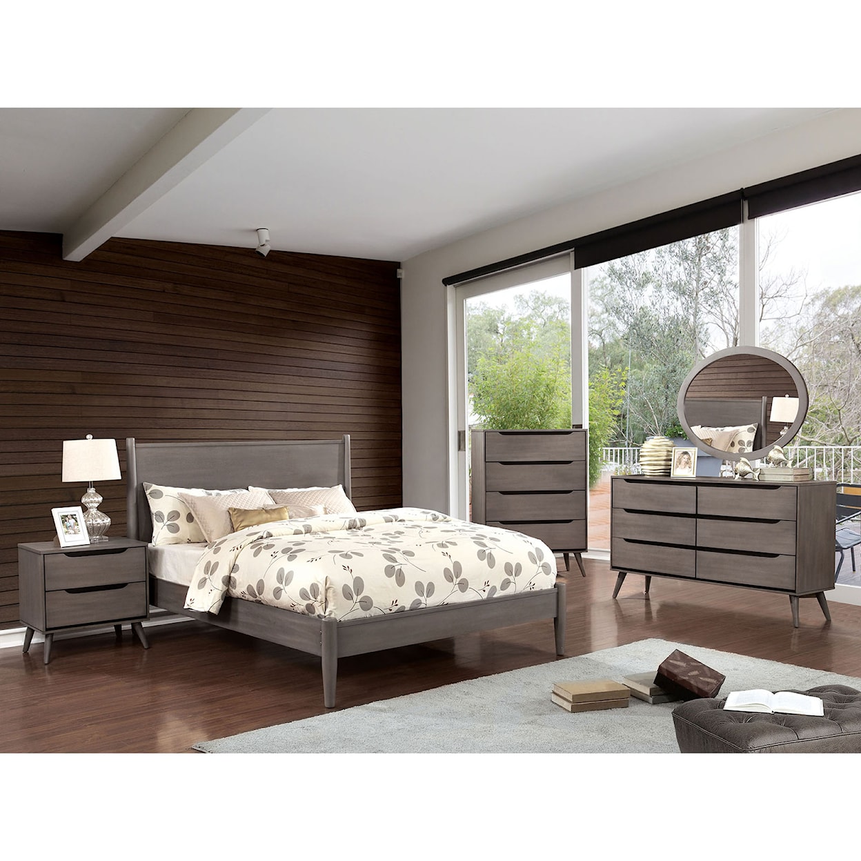 Furniture of America Lennart Queen + 2NS + Dresser + Oval Mirror