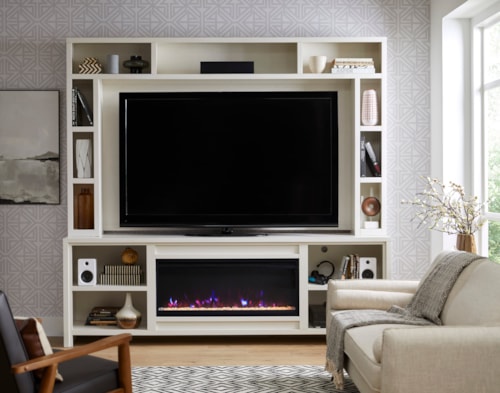 Contemporary 96" Fireplace Console and Hutch with Wire Management