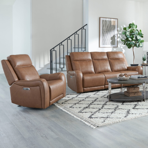 Casual Power Reclining Sofa and Recliner Set with Power Headrests
