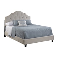 Transitional Scalloped Tufted King Upholstered Bed in Soft Beige
