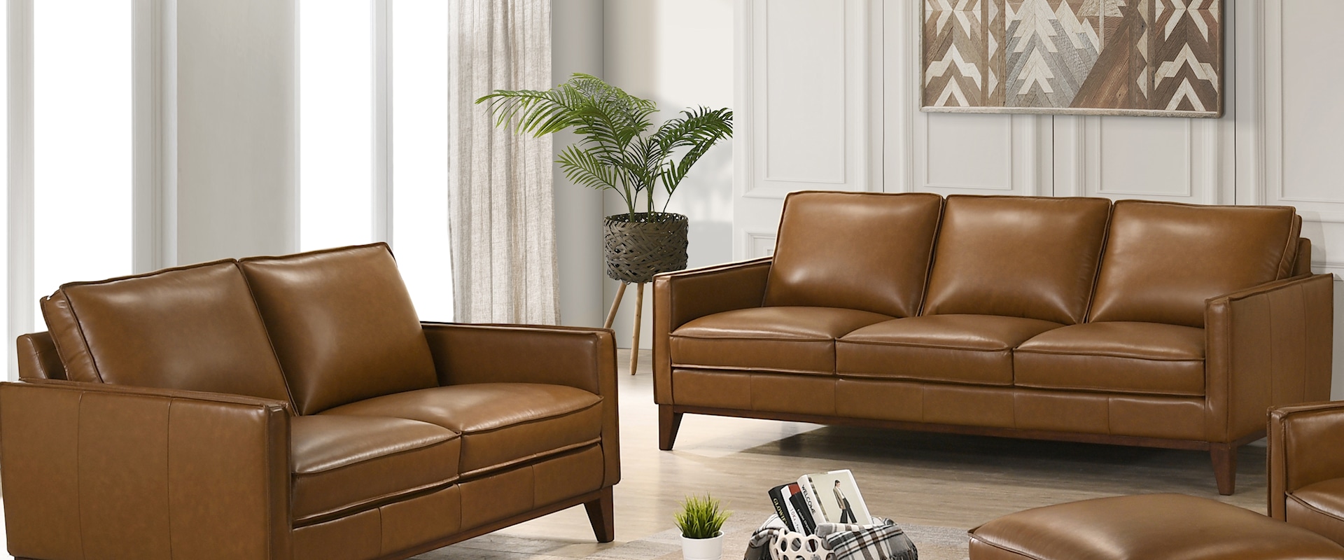 Contemporary Leather Sofa and Loveseat Set