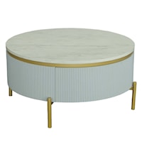 Transitional Round Cocktail Table with Faux Marble Top