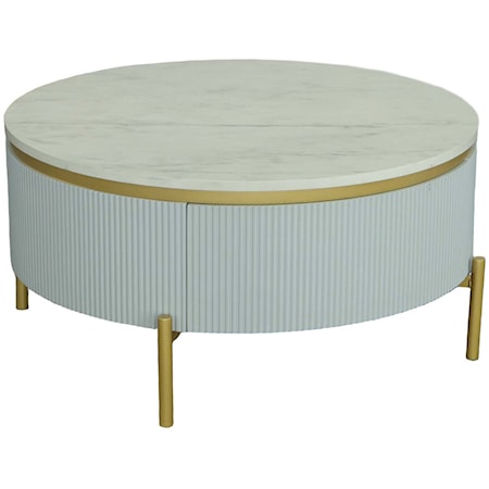 Transitional Round Cocktail Table with Faux Marble Top