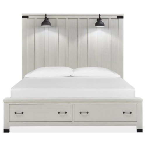 Industrial Farmhouse Queen Storage Panel Bed with Built-In Lighting