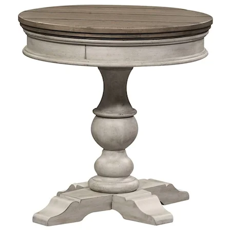 Farmhouse Round Pedestal Chairside Table with Turned Base