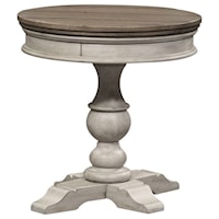 Farmhouse Round Pedestal Chairside Table with Turned Base