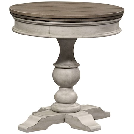 Farmhouse Round Pedestal Chairside Table with Turned Base