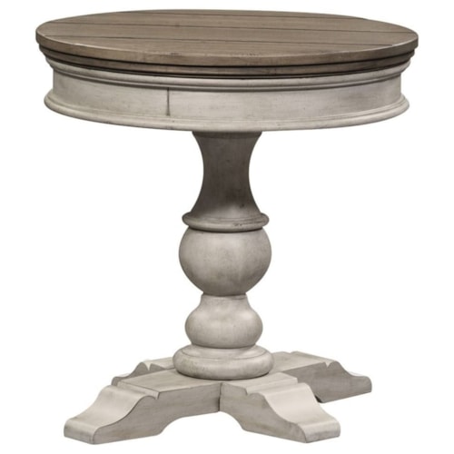 Farmhouse Round Pedestal Chairside Table with Turned Base