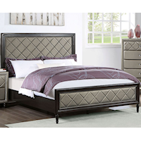 Glam Upholstered Queen Panel Bed with Diamond Tufting and Nailhead Trim