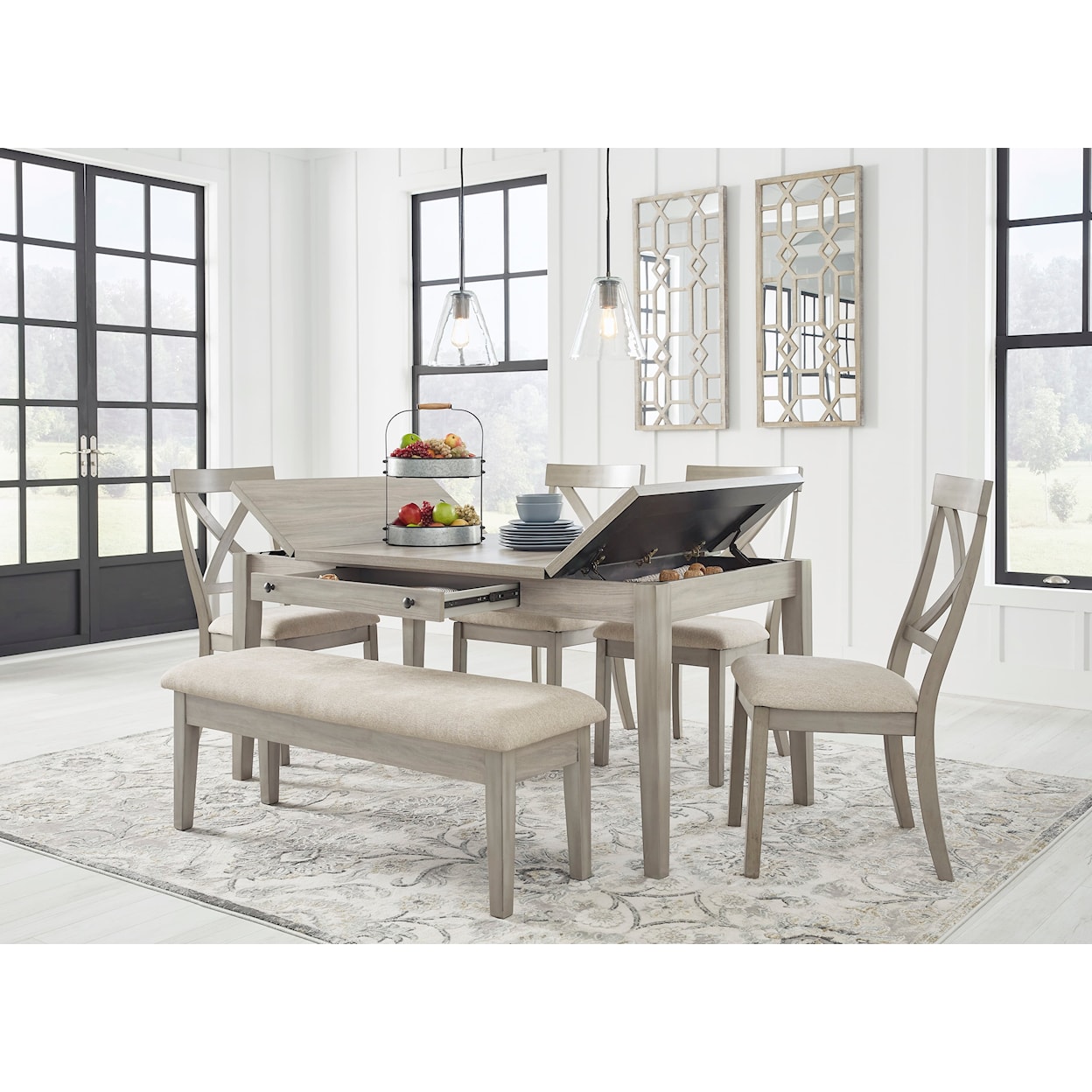 Signature Design by Ashley Furniture Parellen 6-Piece Table and Chair Set with Bench