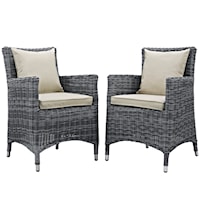 Summon Coastal Outdoor Patio Sunbrella® Dining Arm Chair - Gray/Beige - Set of 2