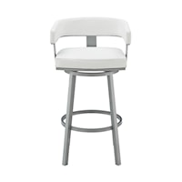 Counter Height Swivel Bar Stool in Silver Finish with White Faux Leather
