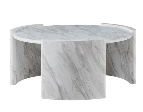 Contemporary Faux-Marble Round Cocktail Table