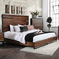 Rustic King Panel Bed with Split Wood Panel Headboard