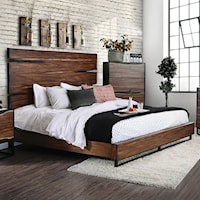 Rustic Queen Panel Bed with Split Wood Panel Headboard