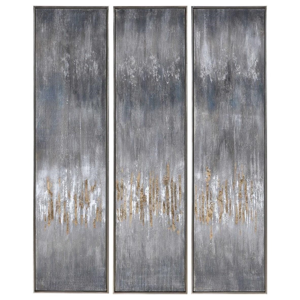 Gray Showers Hand Painted Canvases, Set/3