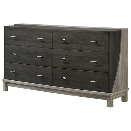Contemporary 6-Drawer Dresser in Charcoal/Light Grey