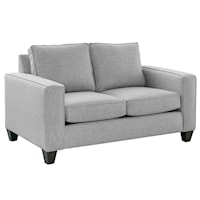 Transitional Loveseat with Plush Seating and Track Arms