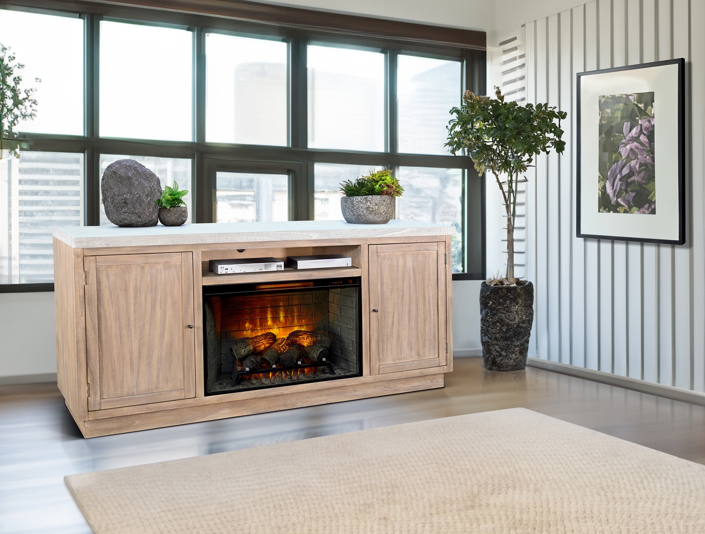 78" Media Console With Electric Fireplace