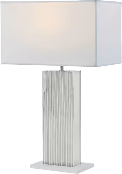 Contemporary Nickel Plated Brass Table Lamp with Linen Rectangular Shade