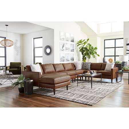 Leather Sectional Sofa w/ Chaise &amp; Wood Feet