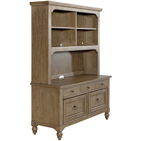 Transitional Credenza & Hutch Set with Built-in Lighting