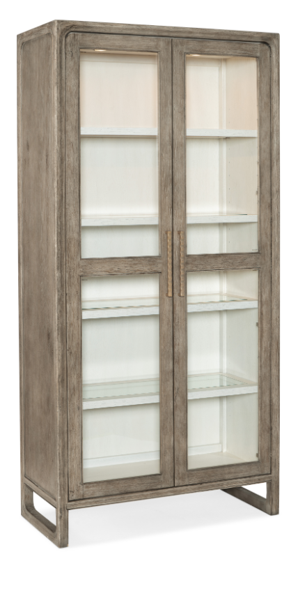Casual Display Cabinet with Tempered Glass Doors and Built-In Lighting