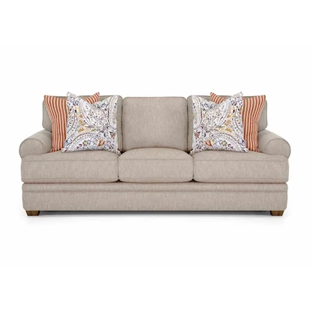 Transitional Stationary Sofa with Rolled Armrests